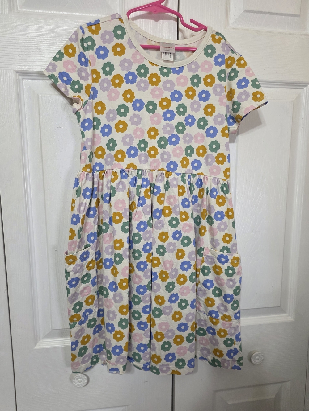 Hanna Andersson White Dress with Yellow, Blue, Green, Pink Floral Print